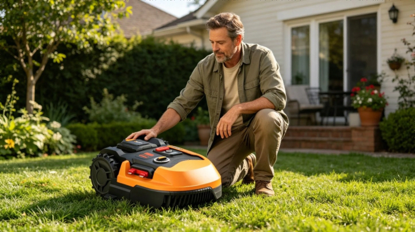 WORX Landroid M WR147 robotic lawn mower on grass